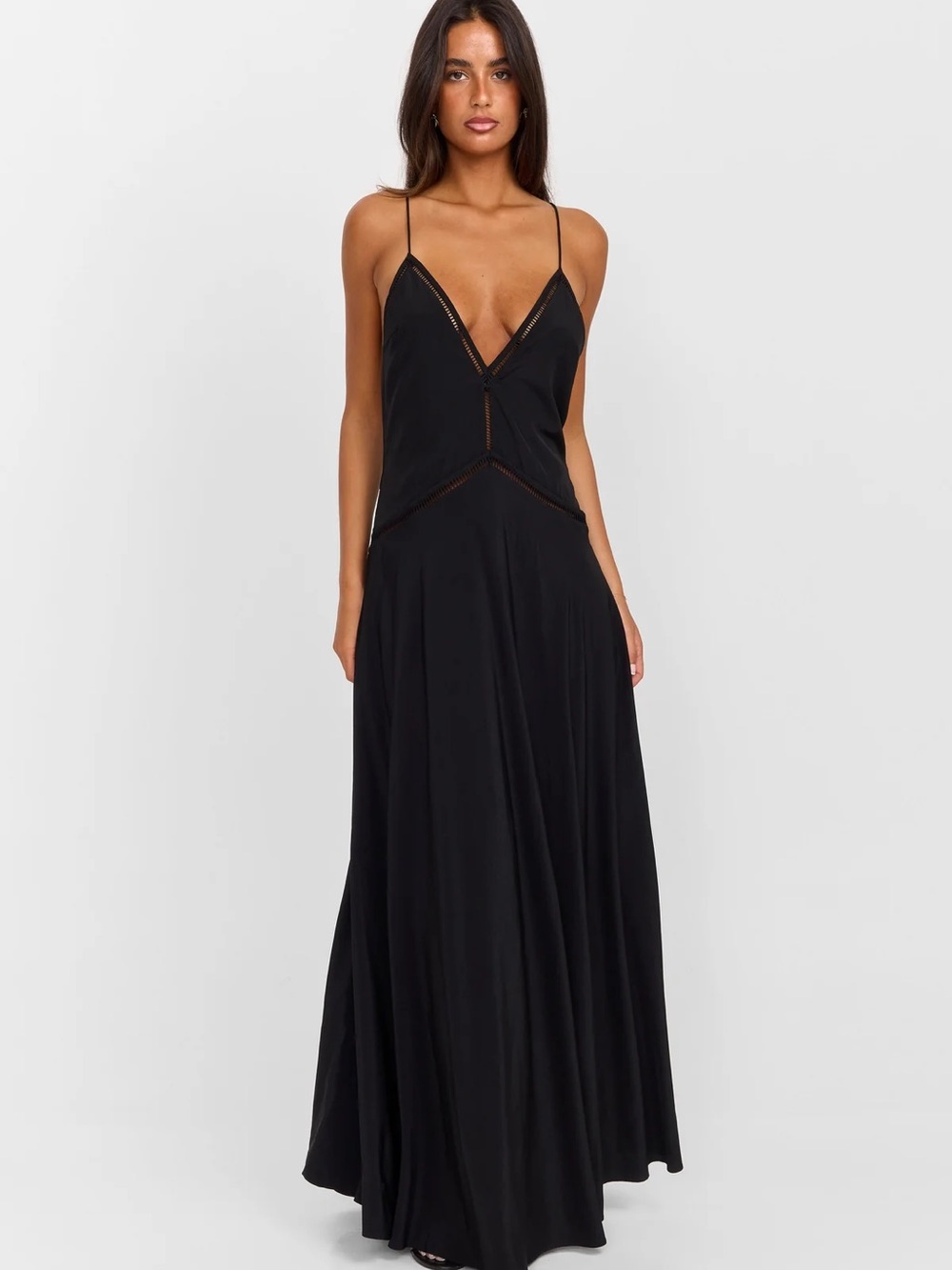 Black Spaghetti-Strap V-Neck Maxi Dress
